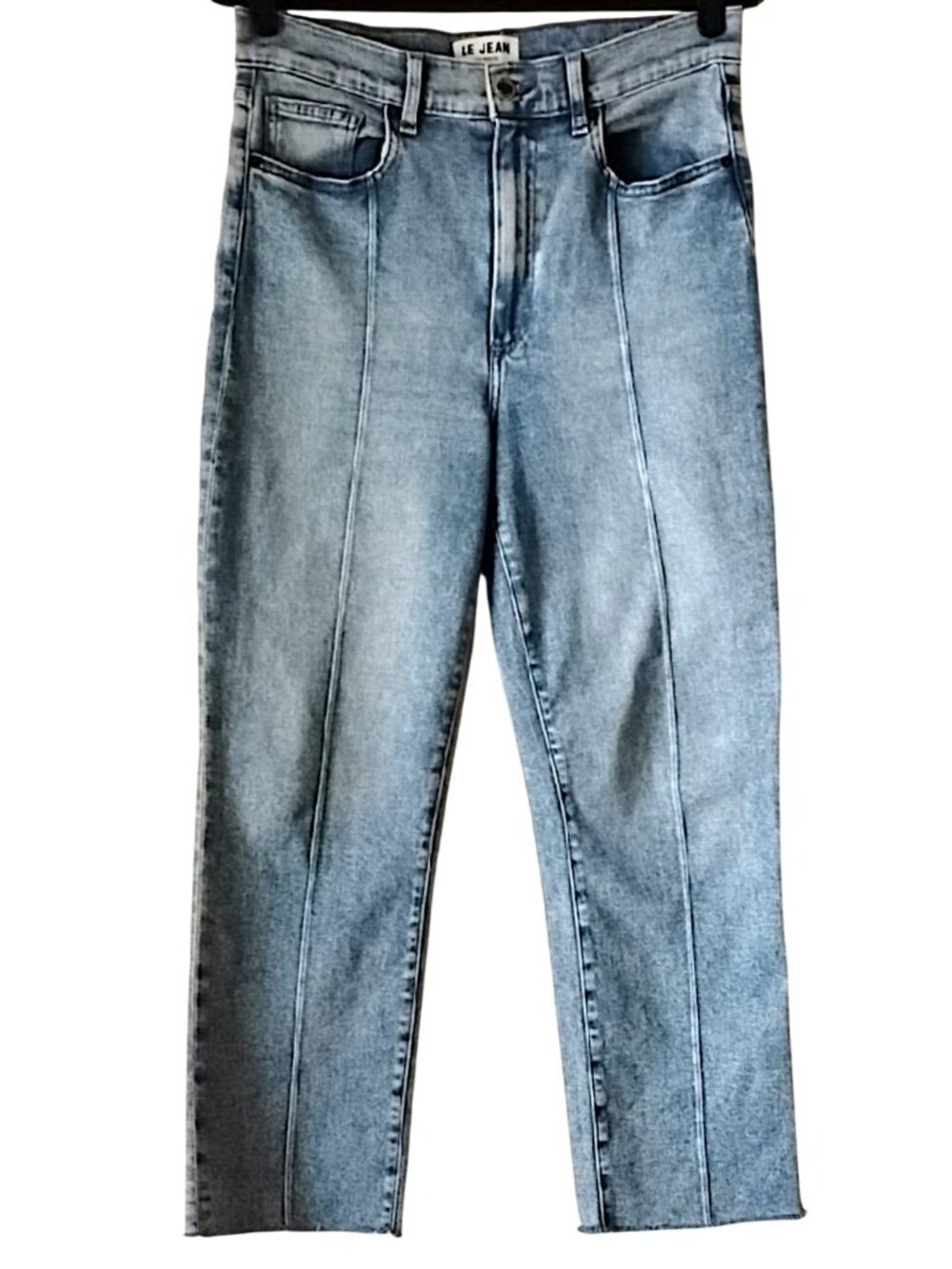 Le Jean Amelia Straight Pleated Pintuck Jeans 30 Light Wash
